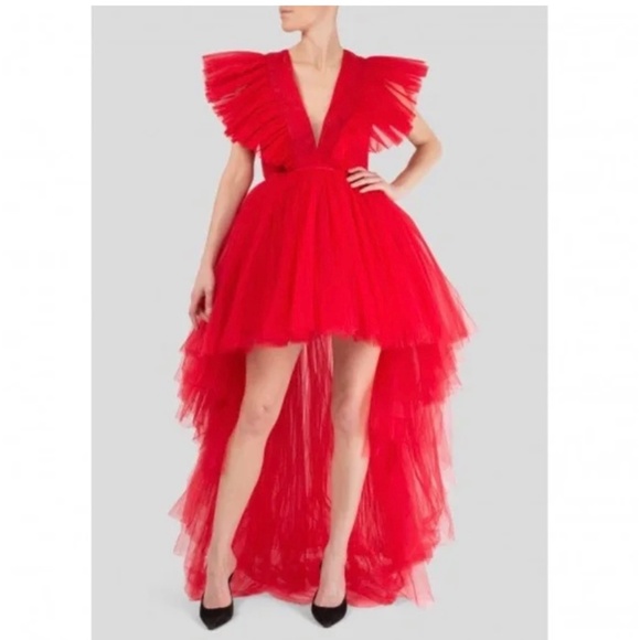 h&m red tulle dress Giambattista Valli X H&M Long Tulle Dress Wine Red SOLD OUT! FR38 EMILY IN PARIS